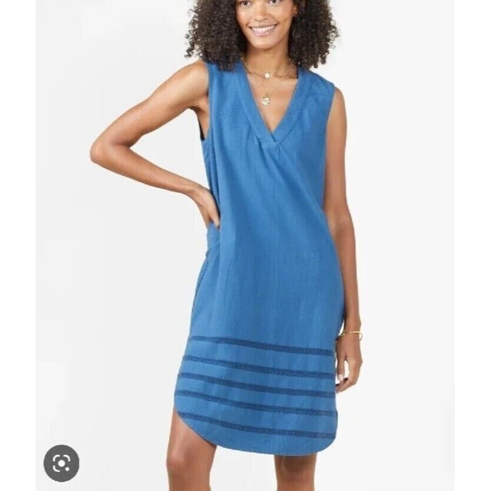 OUTERKNOWN Meander Dress Knee-Length Stripe Accents in Blue - Picture 2 of 12